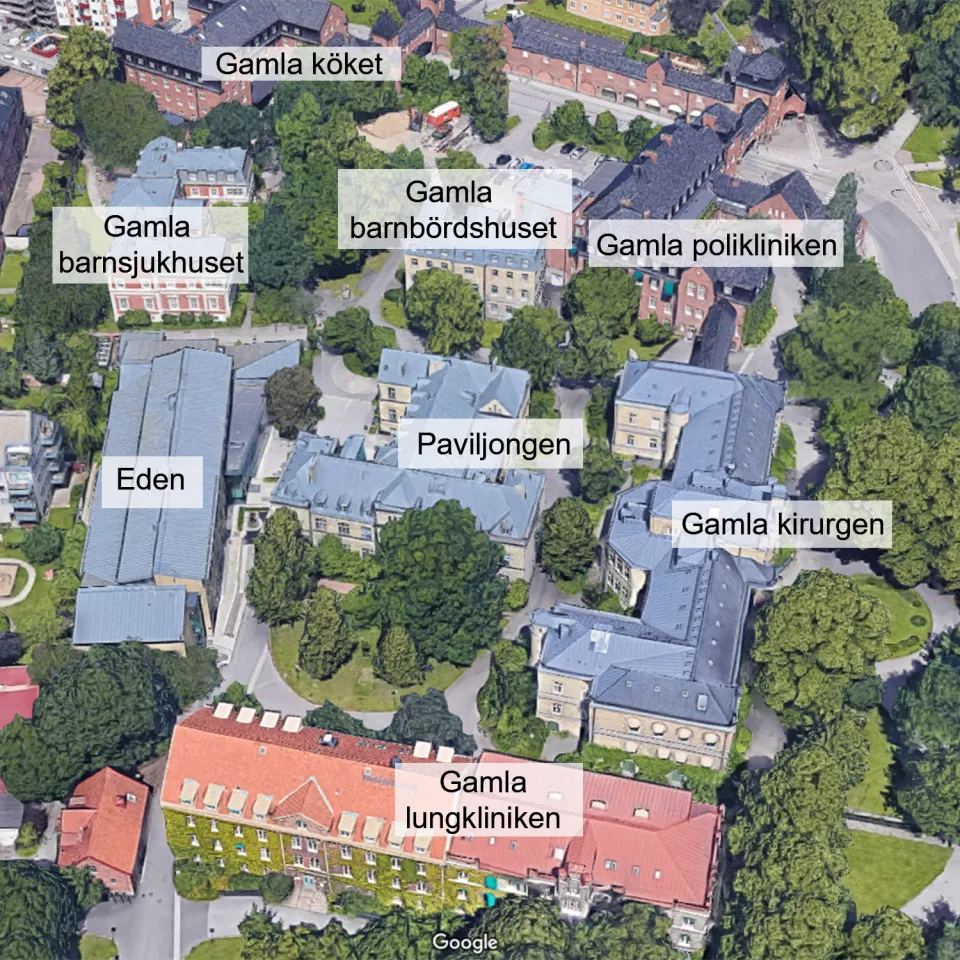 Flygfoto över kvarteret Paradis i Lund.